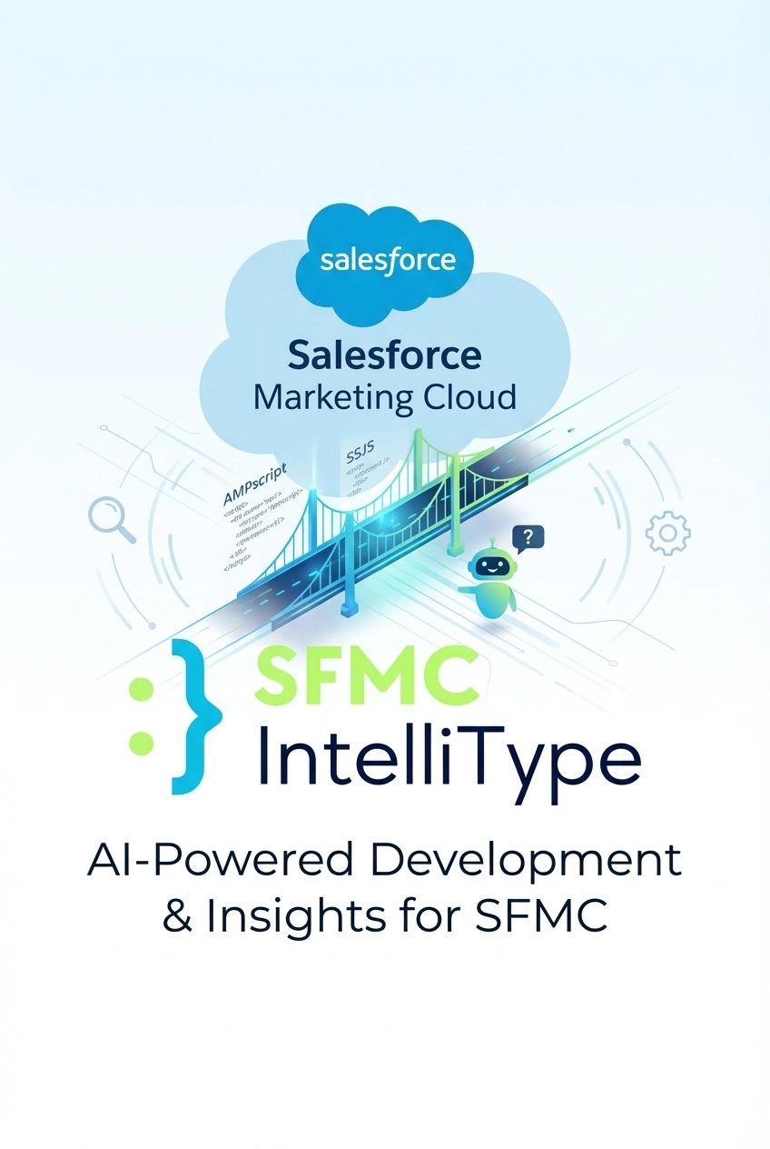 SFMC IntelliType development suite interface with AI chatbot and data tools
